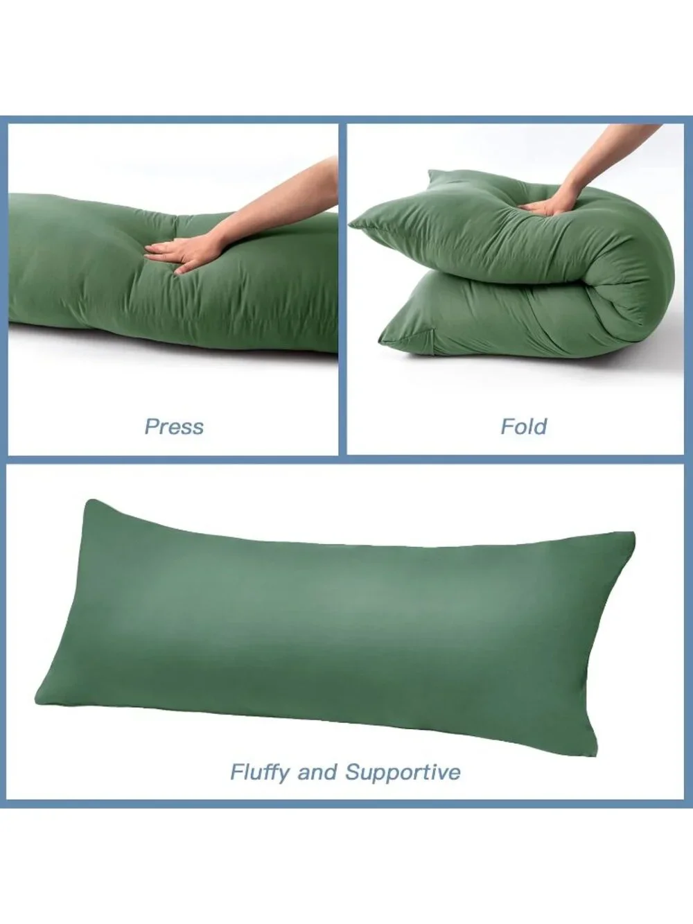 〽️Luxury Full Body Insert Fiber Cover Soft Long Bed Pillow Sage Green 20x54 inch